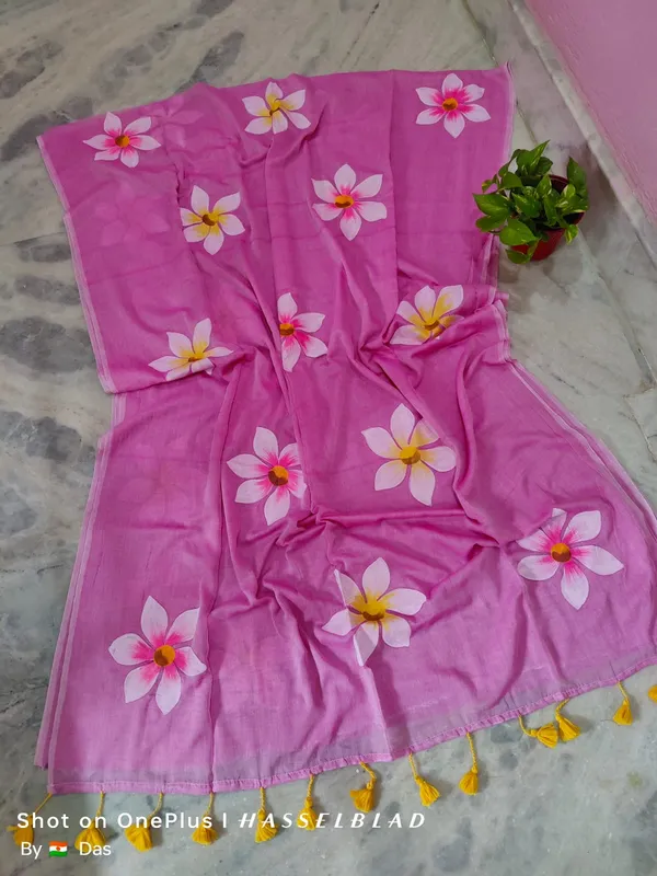 120_Count_Mul_Cotton_Saree_Hand_Print_Without_Blouse_Piece_Quality_Premium_Thin
