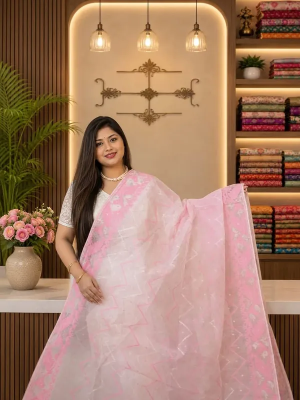 Exclusive_Soft_Dhakai_Jamdani_Saree_With_A_Running_Blouse_Piece