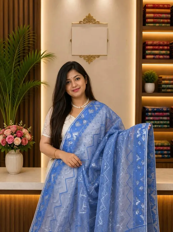 Exclusive_Soft_Dhakai_Jamdani_Saree_With_A_Running_Blouse_Piece