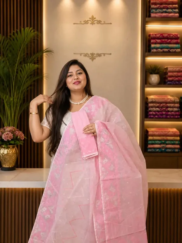 Exclusive_Soft_Dhakai_Jamdani_Saree_With_A_Running_Blouse_Piece