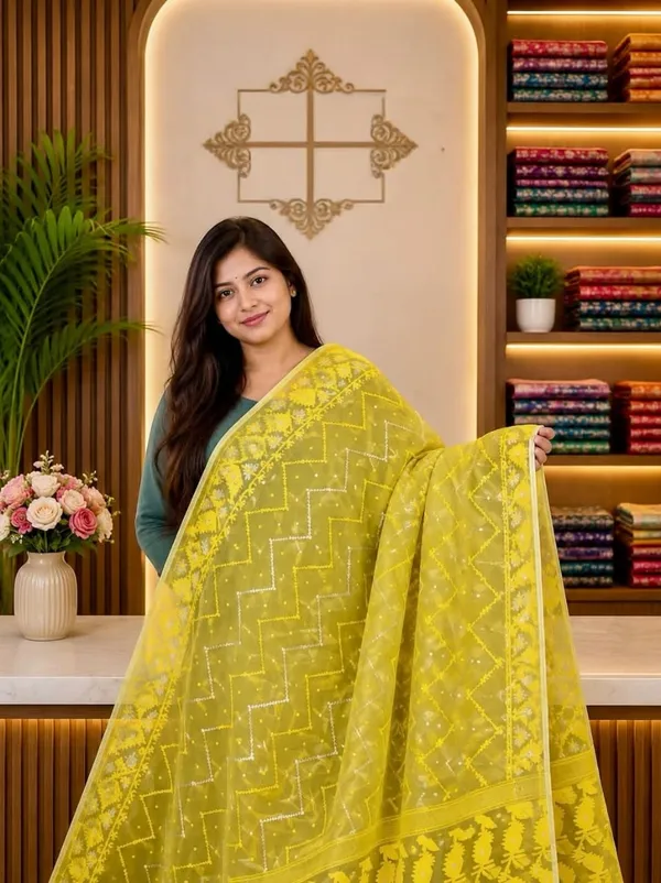 Exclusive_Soft_Dhakai_Jamdani_Saree_With_A_Running_Blouse_Piece
