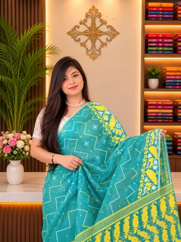 Exclusive_Soft_Dhakai_Jamdani_Saree_With_A_Running_Blouse_Piece