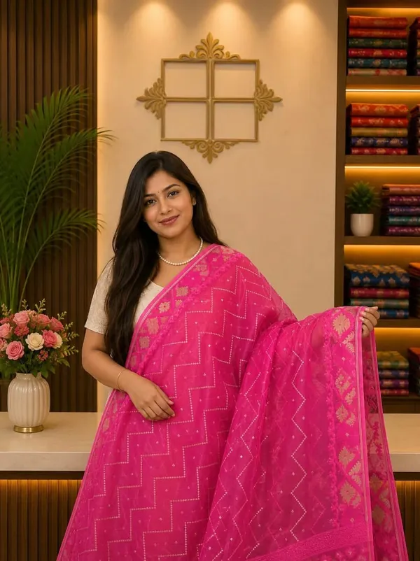 Exclusive_Soft_Dhakai_Jamdani_Saree_With_A_Running_Blouse_Piece