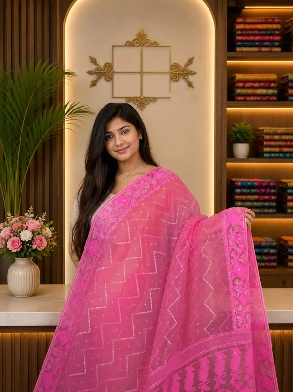 Exclusive_Soft_Dhakai_Jamdani_Saree_With_A_Running_Blouse_Piece