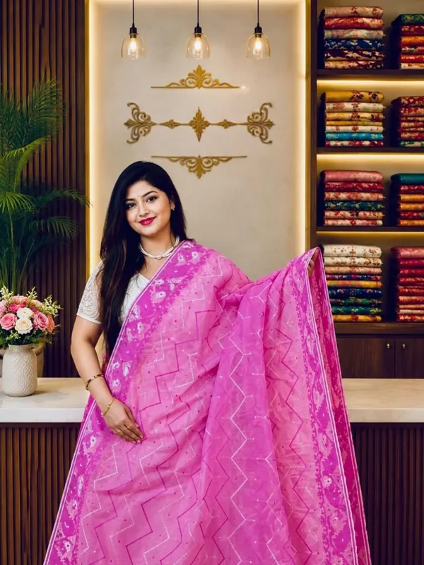 Exclusive_Soft_Dhakai_Jamdani_Saree_With_A_Running_Blouse_Piece