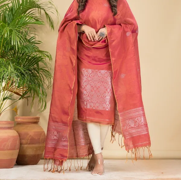 Pure_Tissue_Linen_Kurti_And_Dupatta_Set