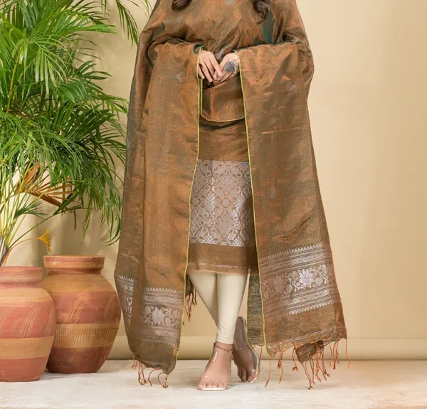 Pure_Tissue_Linen_Kurti_And_Dupatta_Set