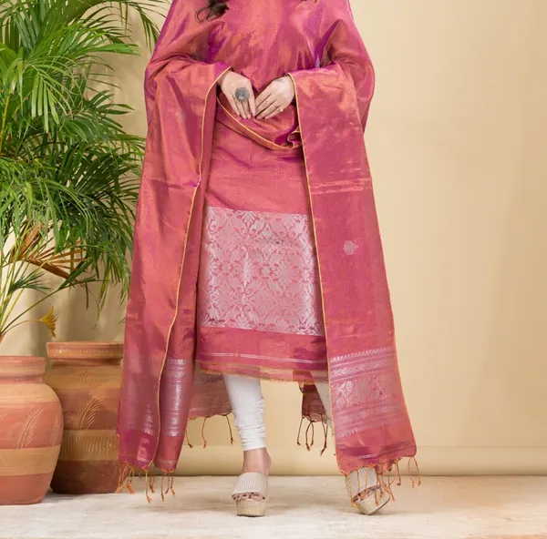 Pure_Tissue_Linen_Kurti_And_Dupatta_Set