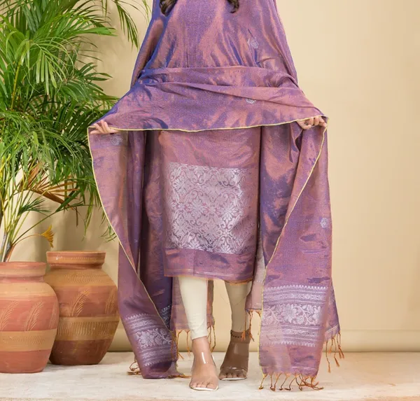 Pure_Tissue_Linen_Kurti_And_Dupatta_Set