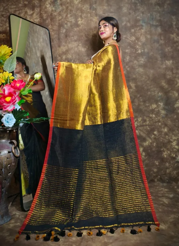 Pure_Tissue_Linen_Saree_With_Blouse_Piece