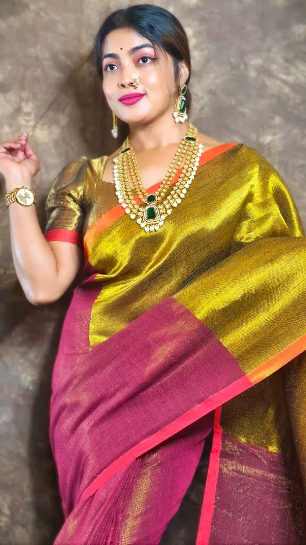 Pure_Tissue_Linen_Saree_With_Blouse_Piece