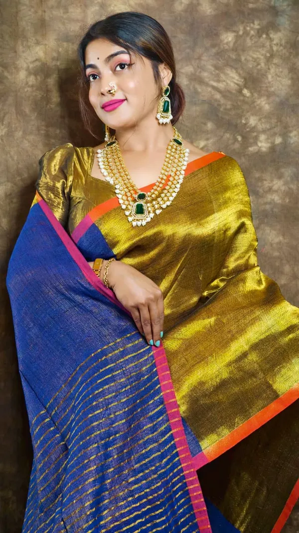 Pure_Tissue_Linen_Saree_With_Blouse_Piece