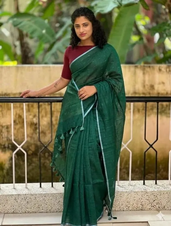 Linen_Jharna_Work_Saree_With_Blouse_Piece