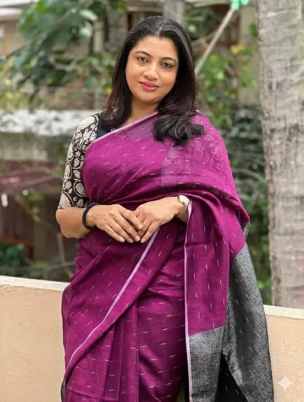 Linen_Jharna_Work_Saree_With_Blouse_Piece
