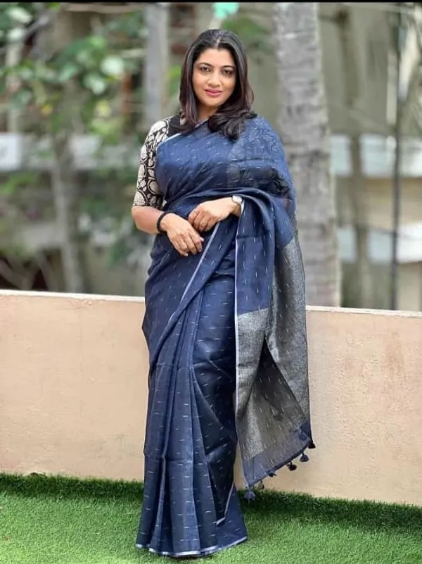 Linen_Jharna_Work_Saree_With_Blouse_Piece