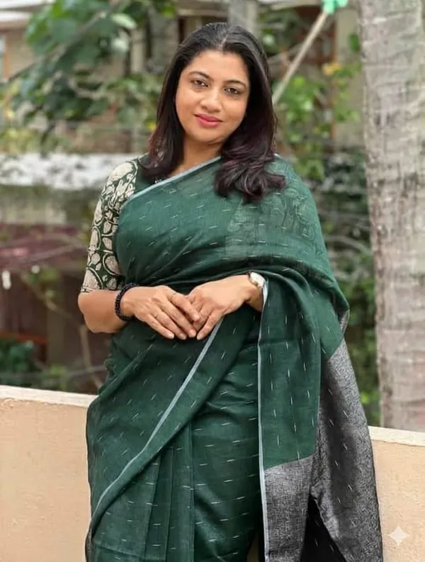 Linen_Jharna_Work_Saree_With_Blouse_Piece