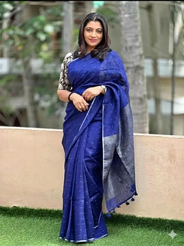 Linen_Jharna_Work_Saree_With_Blouse_Piece