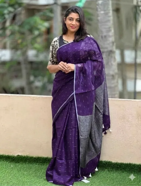 Linen_Jharna_Work_Saree_With_Blouse_Piece