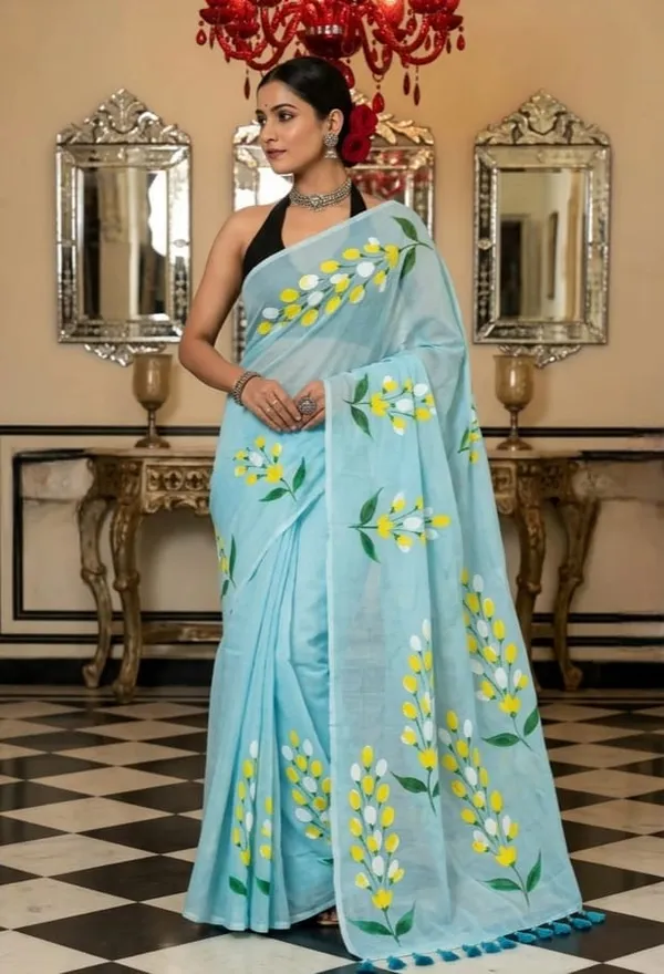 120_Count_Mul_Cotton_Saree_Hand_Print_Without_Blouse_Piece_Quality_Premium_Thin