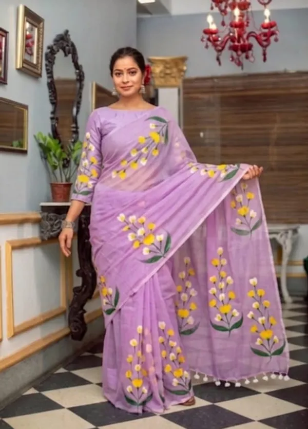 120_Count_Mul_Cotton_Saree_Hand_Print_Without_Blouse_Piece_Quality_Premium_Thin