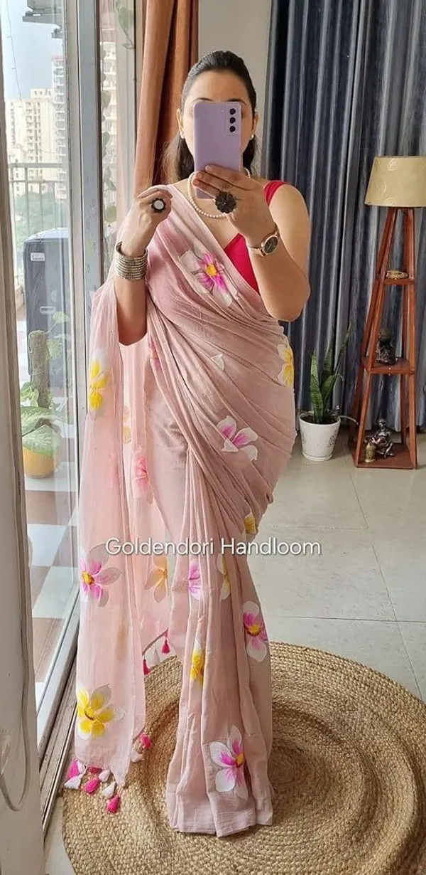 120_Count_Mul_Cotton_Saree_Hand_Print_Without_Blouse_Piece_Quality_Premium_Thin