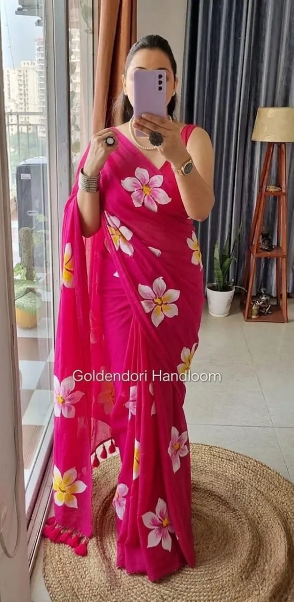 120_Count_Mul_Cotton_Saree_Hand_Print_Without_Blouse_Piece_Quality_Premium_Thin