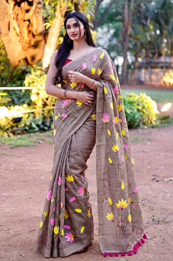 120_Count_Mul_Cotton_Saree_Hand_Print_Without_Blouse_Piece_Quality_Premium_Thin