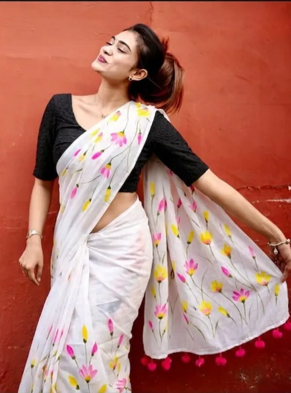 120_Count_Mul_Cotton_Saree_Hand_Print_Without_Blouse_Piece_Quality_Premium_Thin