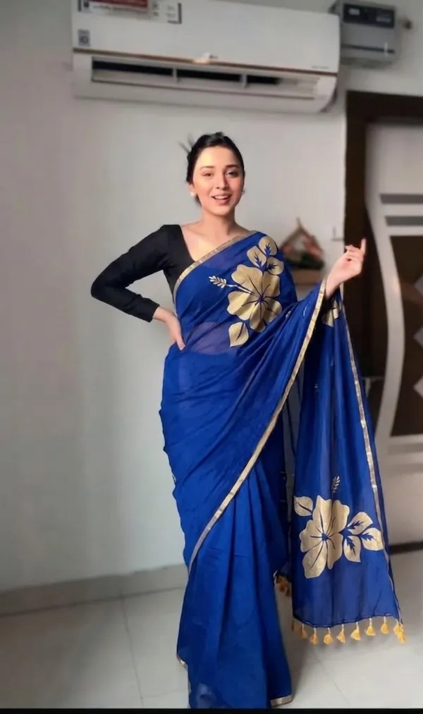 120_Count_Mul_Cotton_Saree_Hand_Print_Without_Blouse_Piece