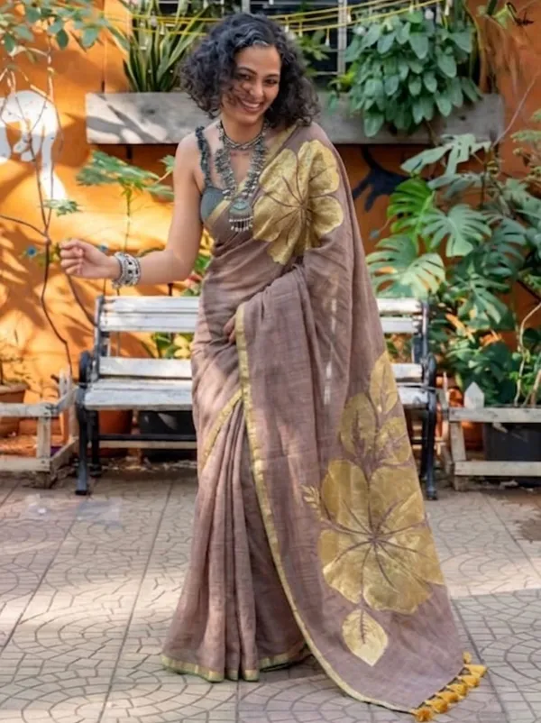 120_Count_Mul_Cotton_Saree_Hand_Print_Without_Blouse_Piece