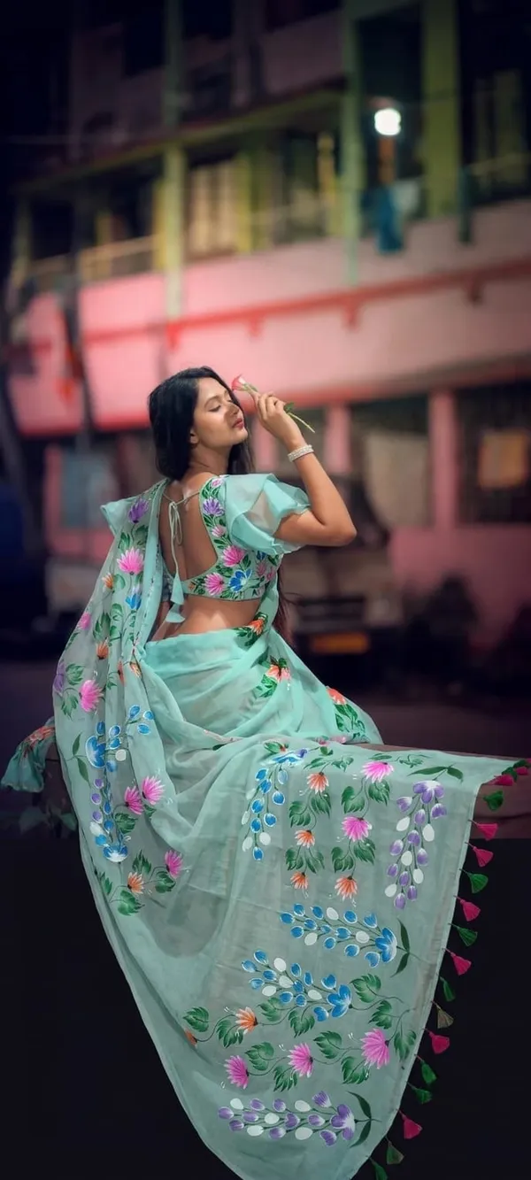 120_Count_Mul_Cotton_Saree_Hand_Print_Without_Blouse_Piece