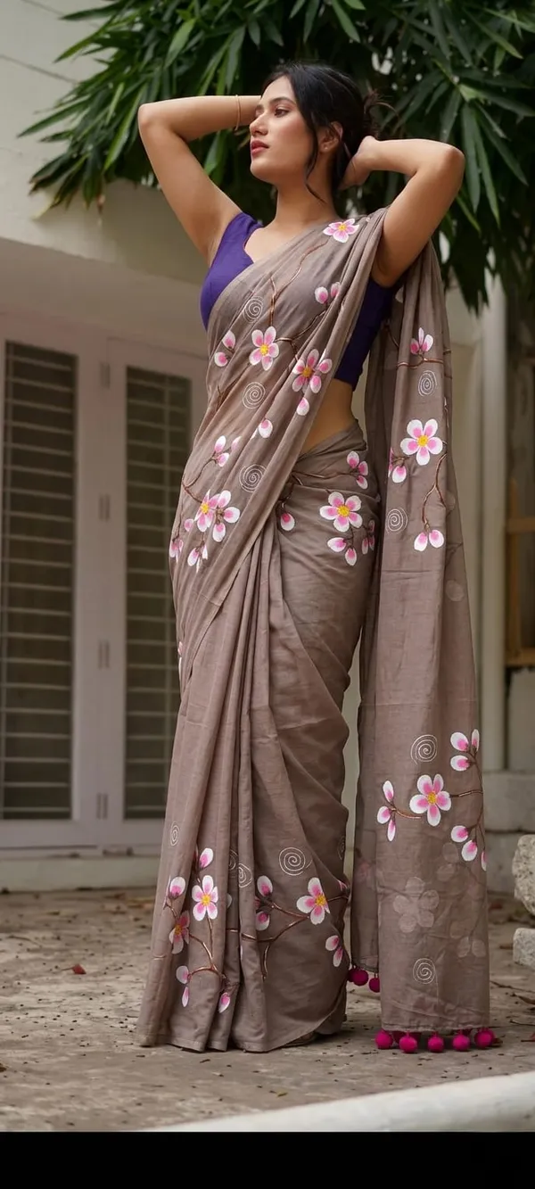120_Count_Mul_Cotton_Saree_Hand_Print_Without_Blouse_Piece_Quality_Premium_Thin