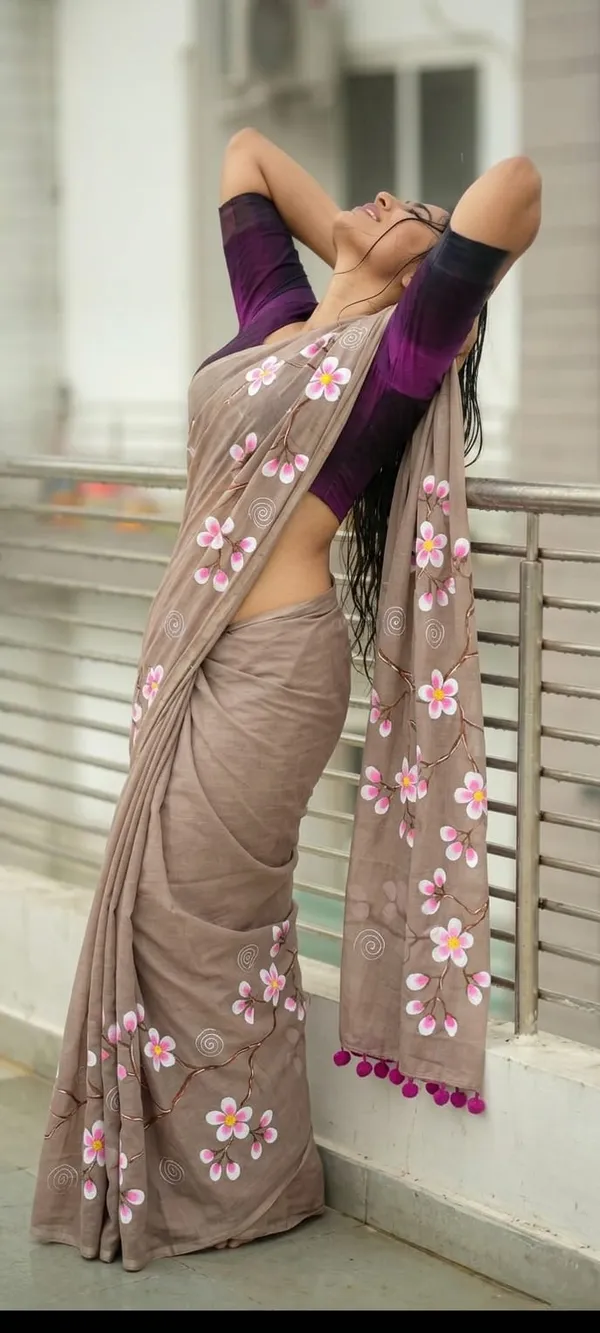 120_Count_Mul_Cotton_Saree_Hand_Print_Without_Blouse_Piece_Quality_Premium_Thin