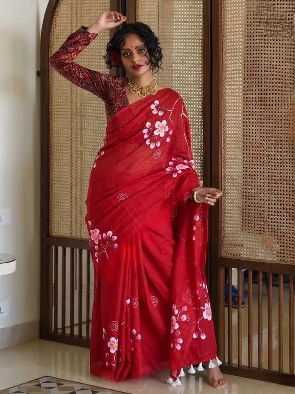 120_Count_Mul_Cotton_Saree_Hand_Print_Without_Blouse_Piece_Quality_Premium_Thin