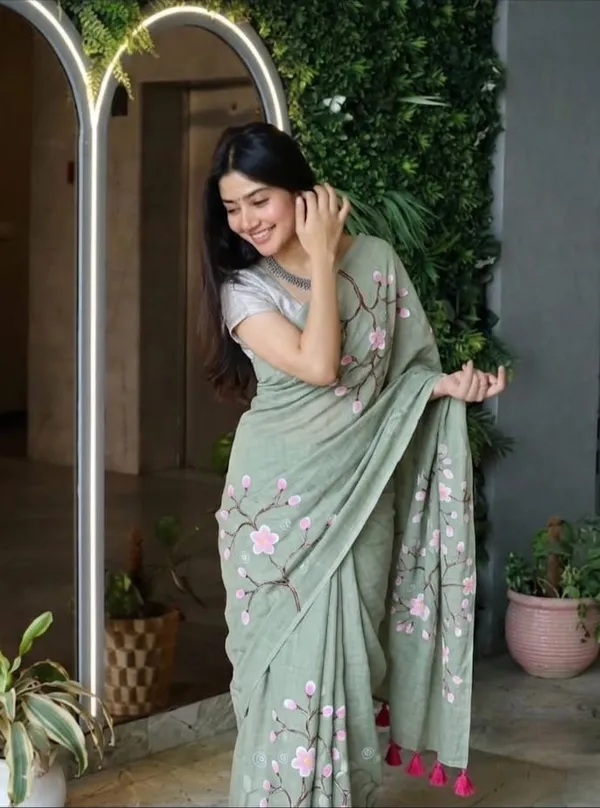 120_Count_Mul_Cotton_Saree_Hand_Print_Without_Blouse_Piece_Quality_Premium_Thin