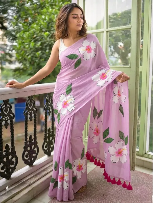 120_Count_Mul_Cotton_Saree_Hand_Print_Without_Blouse_Piece_Quality_Premium_Thin