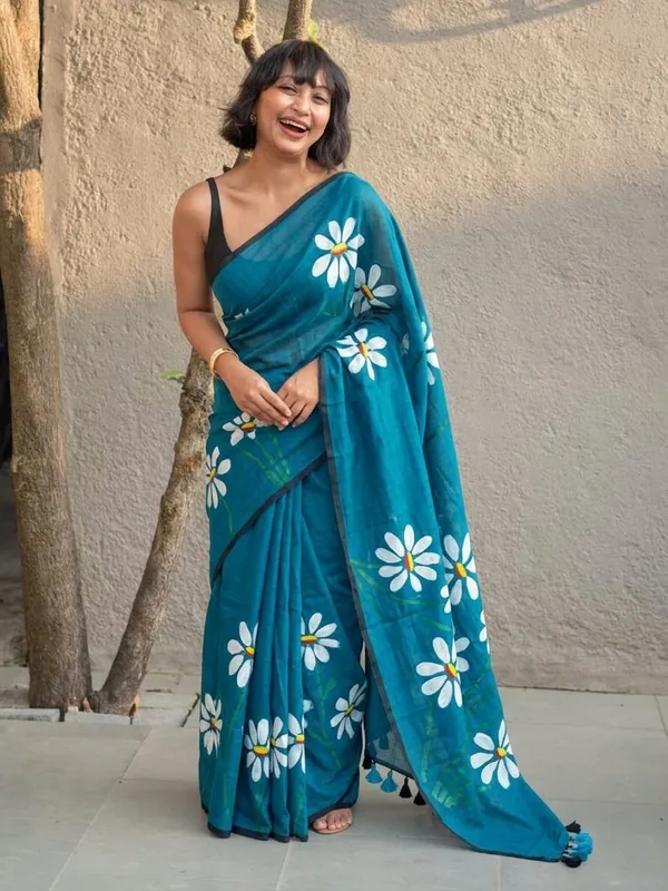 120_Count_Mul_Cotton_Saree_Hand_Print_Without_Blouse_Piece_Quality_Premium_Thin