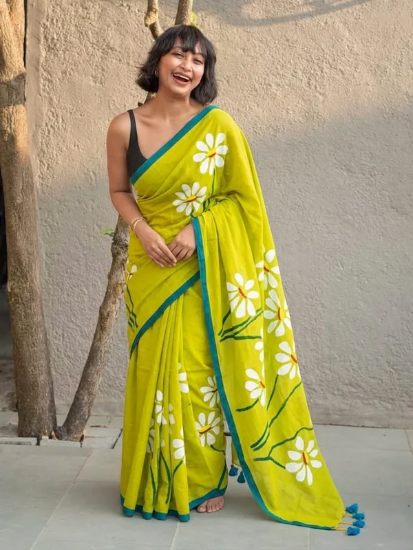 120_Count_Mul_Cotton_Saree_Hand_Print_Without_Blouse_Piece_Quality_Premium_Thin
