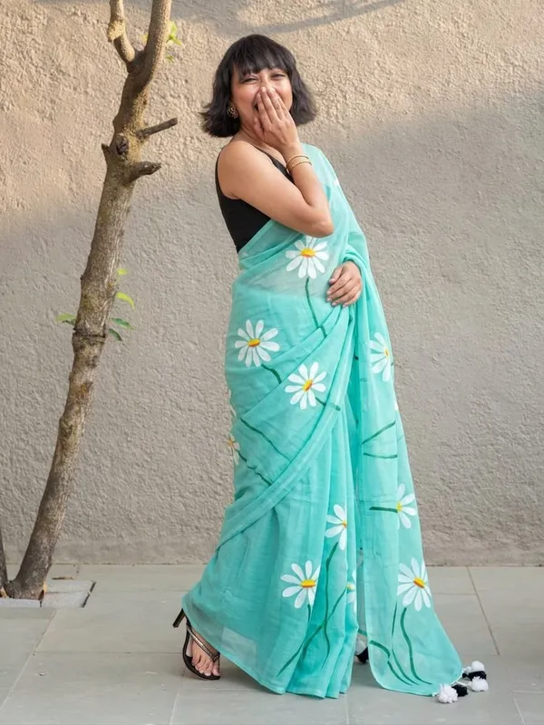 120_Count_Mul_Cotton_Saree_Hand_Print_Without_Blouse_Piece_Quality_Premium_Thin