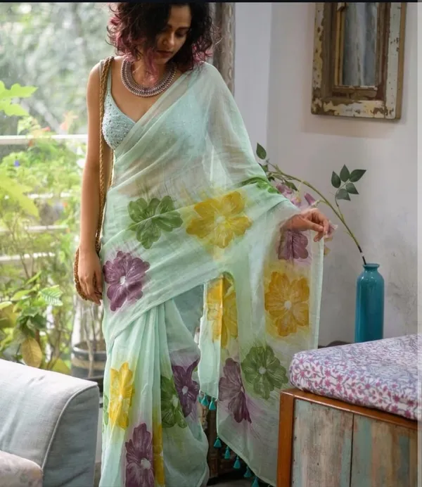 120_Count_Mul_Cotton_Saree_Hand_Print_Without_Blouse_Piece_Quality_Premium_Thin