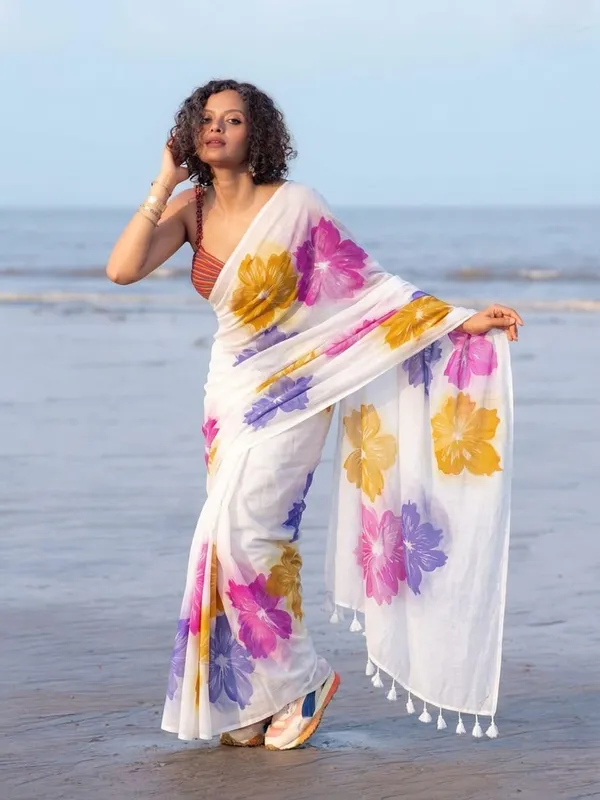 120_Count_Mul_Cotton_Saree_Hand_Print_Without_Blouse_Piece_Quality_Premium_Thin