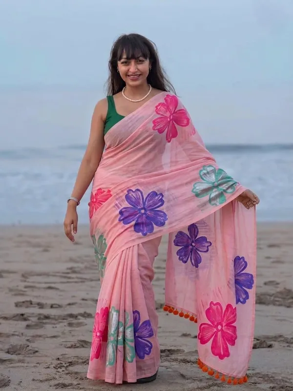 120_Count_Mul_Cotton_Saree_Hand_Print_Without_Blouse_Piece_Quality_Premium_Thin