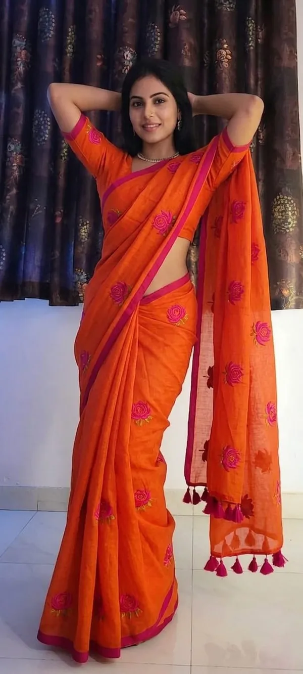 Mull_Cotton_Rose_Embroidery_Saree_Without_Blouse_Piece_Quality_Premium_Thin
