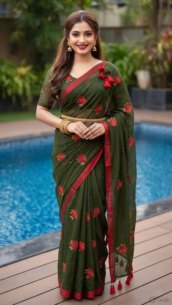 Mull_Cotton_Rose_Embroidery_Saree_Without_Blouse_Piece_Quality_Premium_Thin