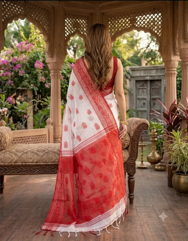 Handloom_Woven_Design_Saree_With_Blouse_Piece_Red_Pallu,_White_Body