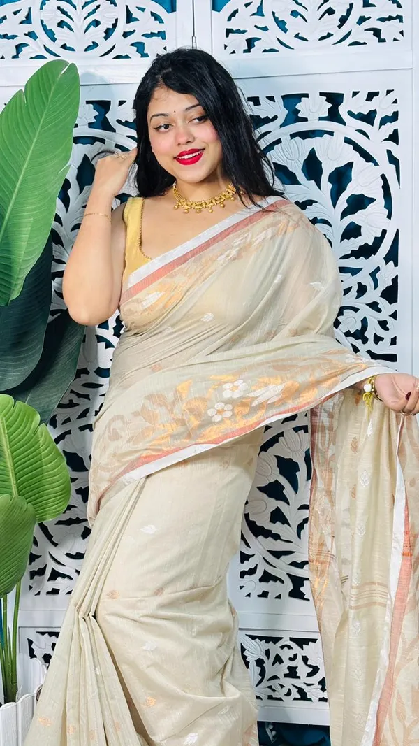 Copper_Zari_Woven_Slub_Saree_With_Blouse_Piece