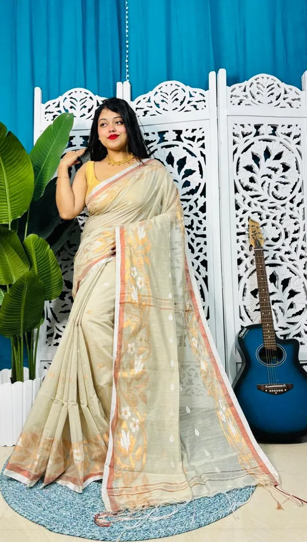 Copper_Zari_Woven_Slub_Saree_With_Blouse_Piece