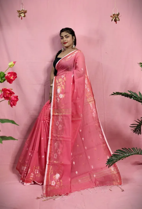 Copper_Zari_Woven_Slub_Saree_With_Blouse_Piece