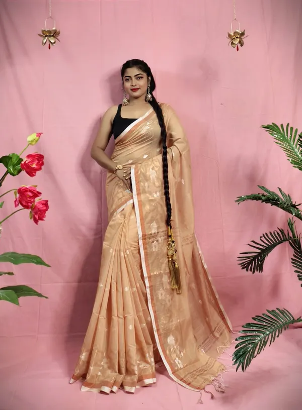 Copper_Zari_Woven_Slub_Saree_With_Blouse_Piece