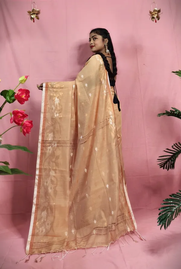 Copper_Zari_Woven_Slub_Saree_With_Blouse_Piece